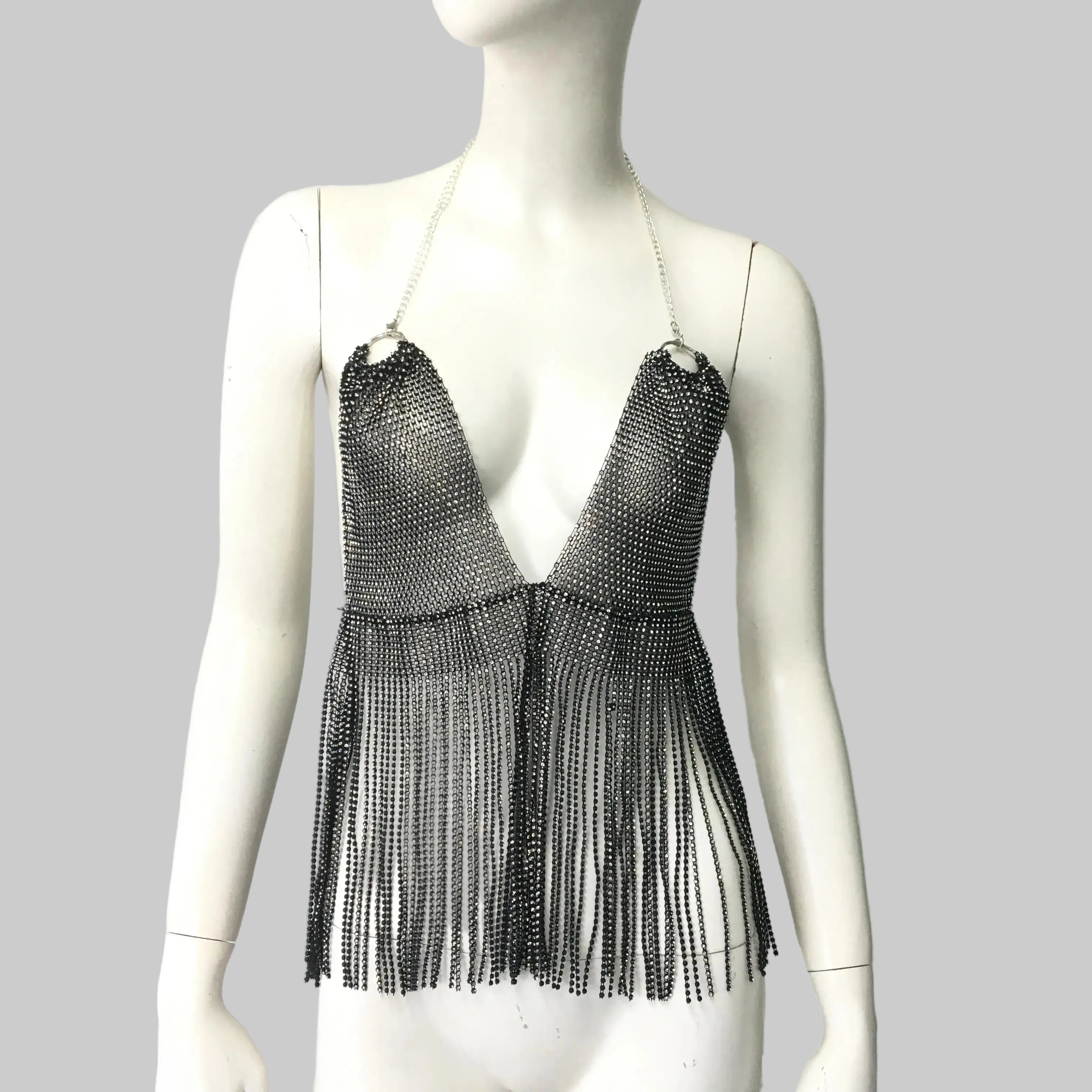 Rhinestone Tassel V-Neck Camisole - Backless Tank Top