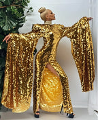 Gold Sequin Puff Sleeve Gown | Stage & Drag
