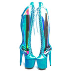 8-Inch Holographic Thigh-High Boots - Lace-Up Dance Boots