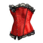 Red Satin Overbust Corset Dress | Black Lace & Tulle | Burlesque & Victorian | XXS–7XL