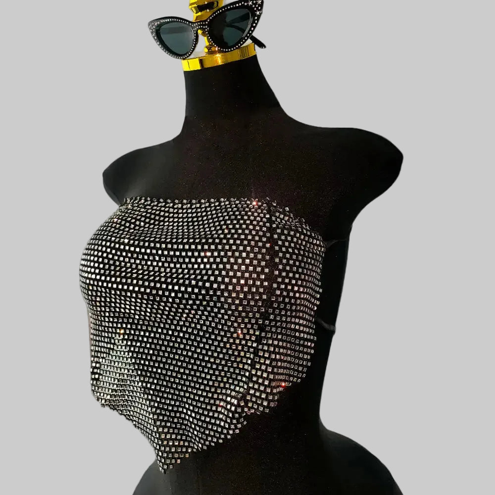 Rhinestone Mesh Bandage Tube Top