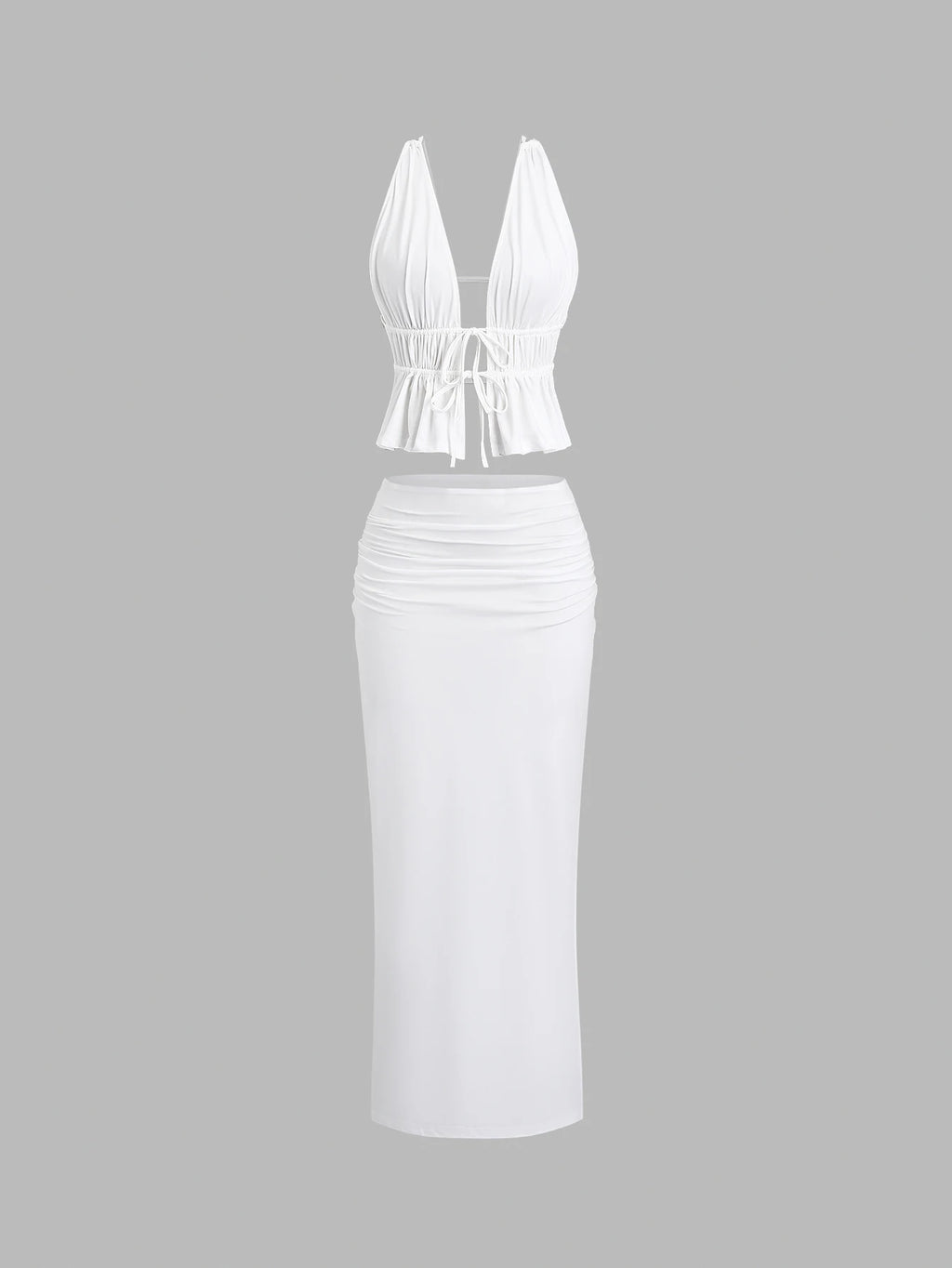 Ruffle Bandage Halter Top & Long Skirt Set - 2-Piece Beach Outfit
