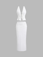 Ruffle Bandage Halter Top & Long Skirt Set - 2-Piece Beach Outfit
