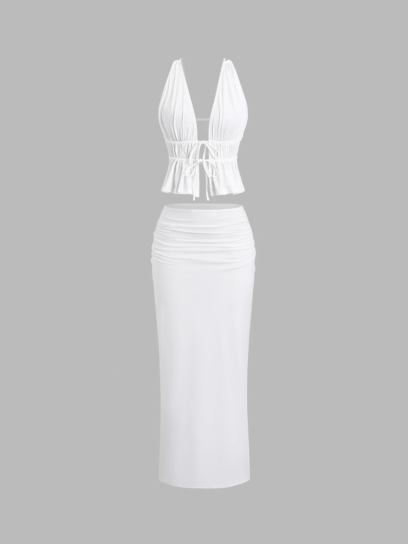 Ruffle Bandage Halter Top & Long Skirt Set - 2-Piece Beach Outfit