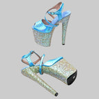 20CM Snake Print Glitter Platform Sandals - 8 Inch High Heel Pole Dance Shoes