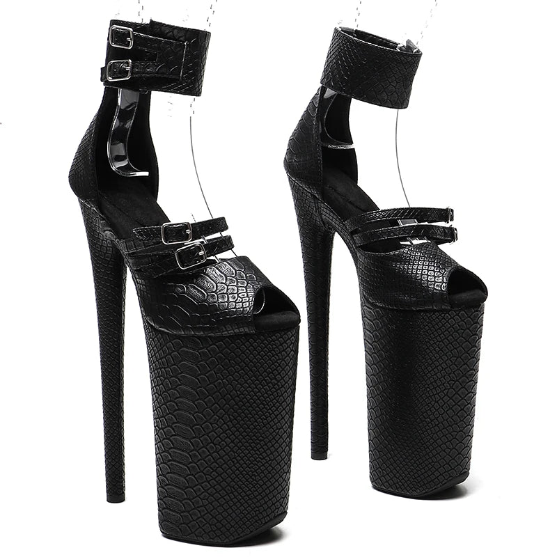 26CM Platform Pole Dance Sandals - Ultra High Heel Snake Print Performance Heels