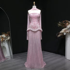 Beaded Two-Piece Gown with Scarf | Strapless Sequin | 4 Colors