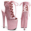 20CM Glitter Platform Pole Dance Ankle Boots - Open Toe High Heel Performance Boots