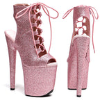 20CM Glitter Platform Pole Dance Ankle Boots - Open Toe High Heel Performance Boots