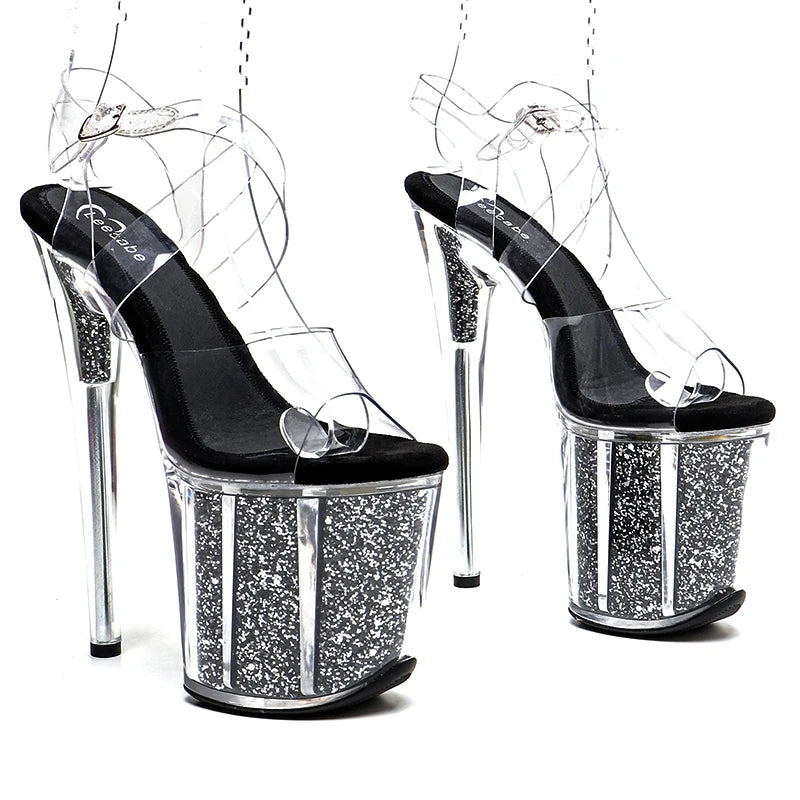 8-Inch Clear Platform Sandals - Backstrap High Heel Performance Shoes
