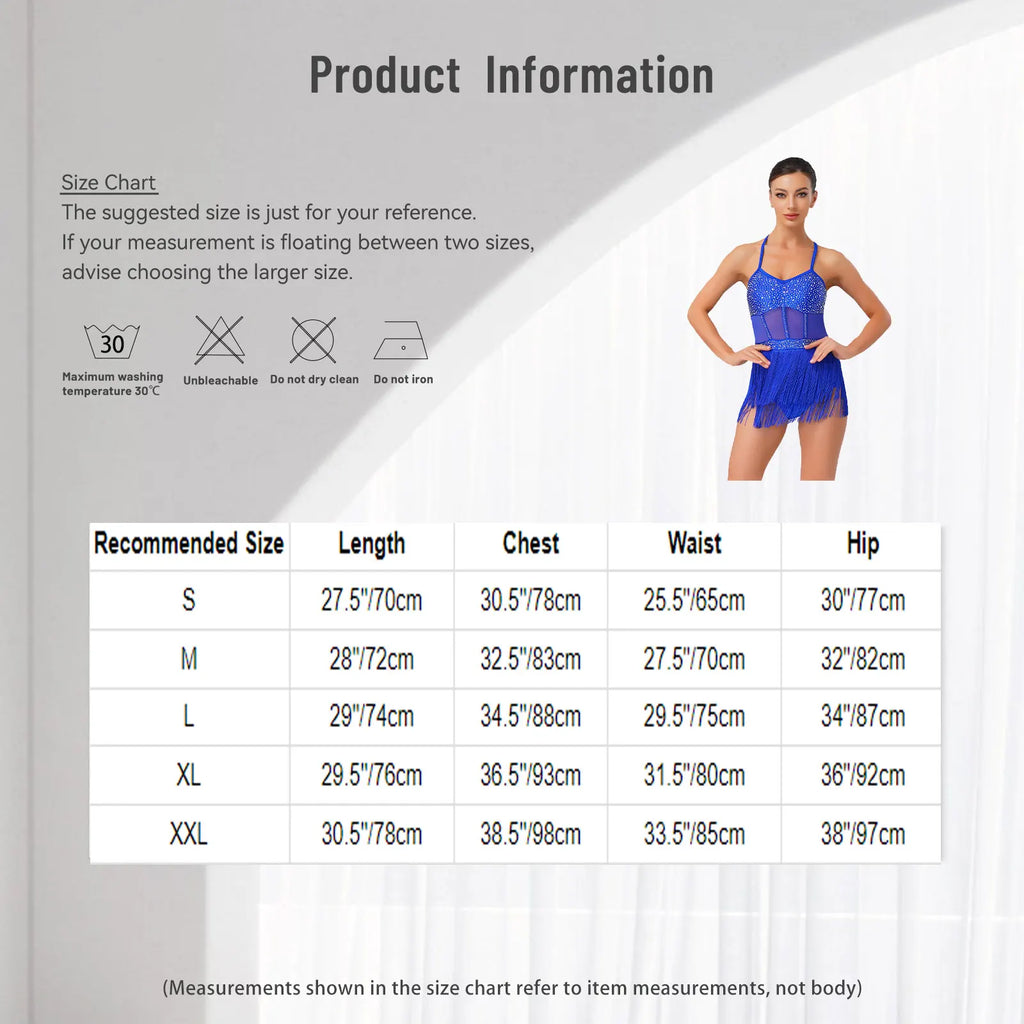 Starlight Rhinestone Fringe Latin Dance Leotard