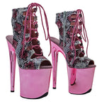 20CM Platform Ankle Boots - Snake Print High Heel with Chrome Platform Base
