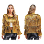 Gold Tiered Fringe Jacket | Sequin Tassel | Jazz Dance | Hollywood Glamour