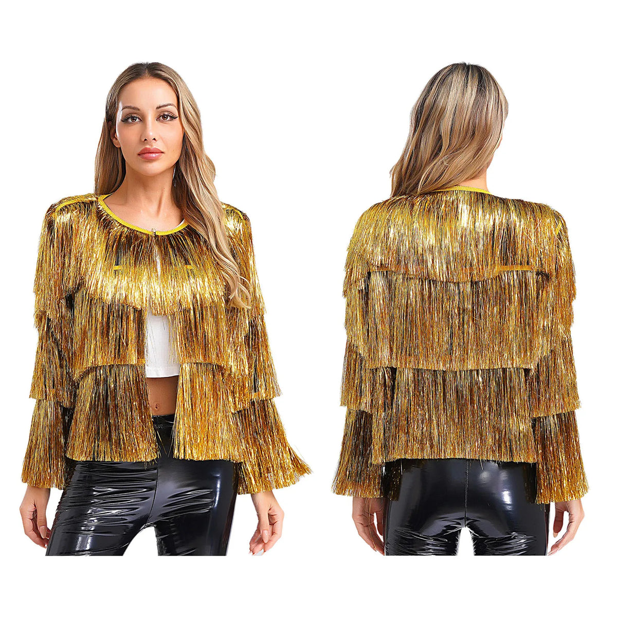 Gold Tiered Fringe Jacket | Sequin Tassel | Jazz Dance | Hollywood Glamour