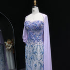 Beaded Lilac Mermaid Gown | Floral Appliqué Cape | Strapless