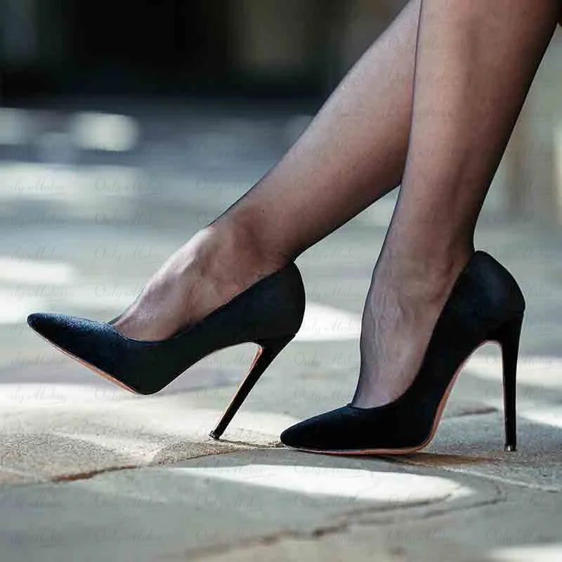 Velvet Stiletto Pump | Pointed Toe | Slip-On
