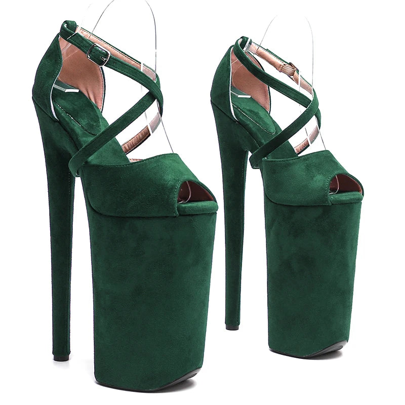 26CM Platform Pole Dance Heels - Suede High Heel Exotic Dancer Sandals