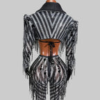 Black & White Stripes Tassel Flared Pants Coat – 2 Piece Stage Outfit