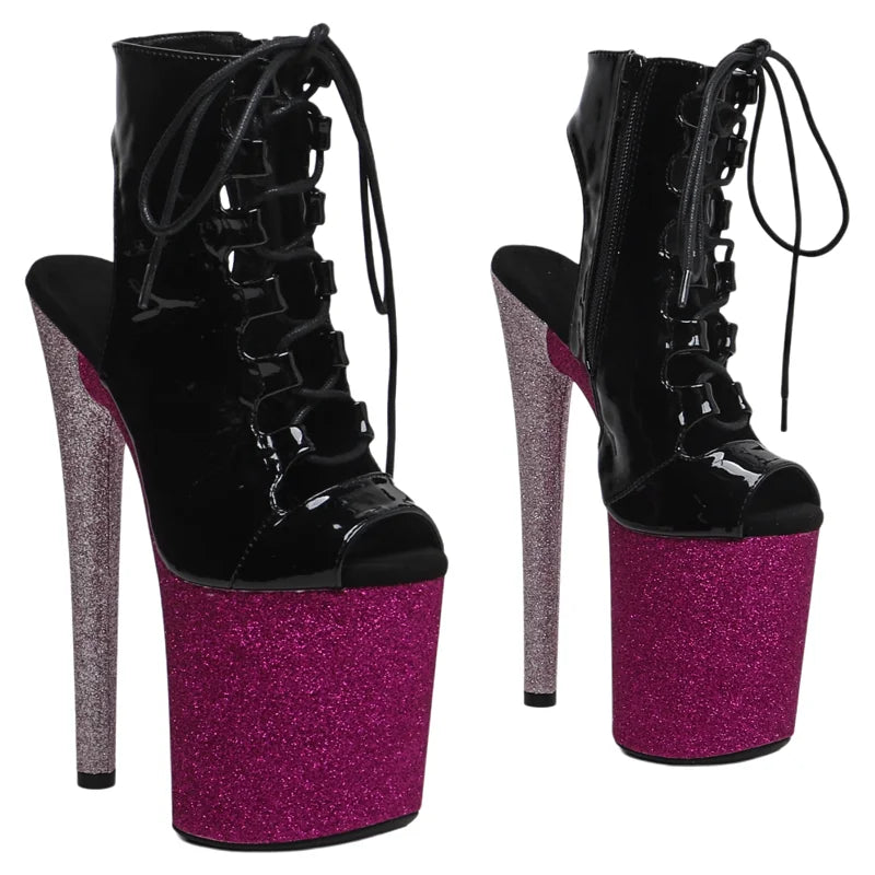 8-Inch Glitter Ankle Boots - Lace-Up Dance Boots