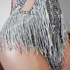 Stage Bodysuit | Long-Sleeve Rhinestone Fringe