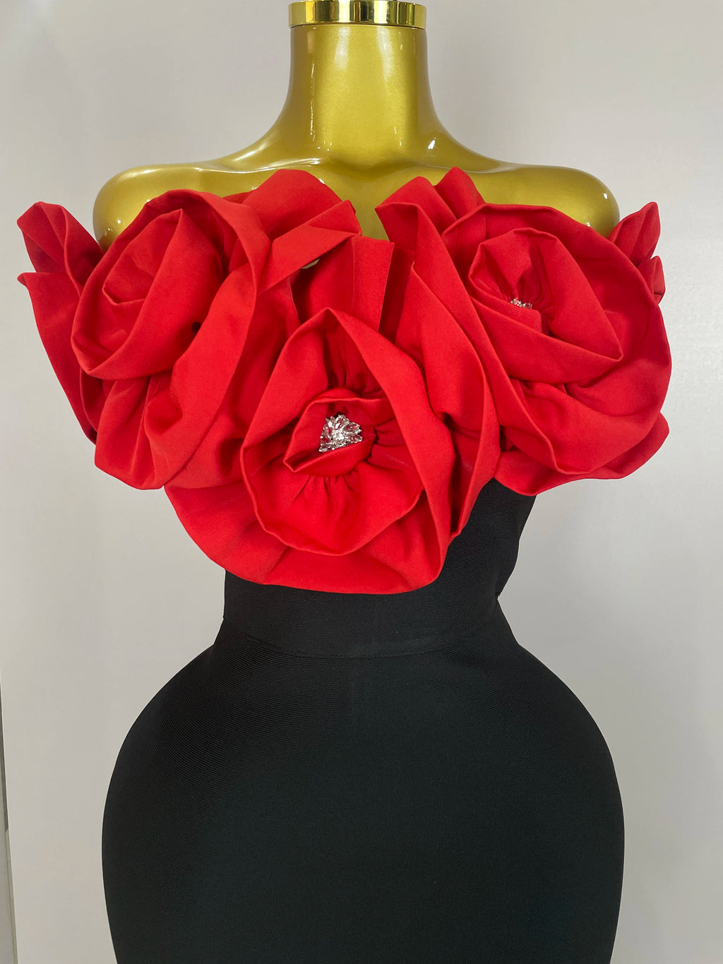 3D Rose Flower Off-Shoulder Bodycon Maxi Dress | Stage & Performance