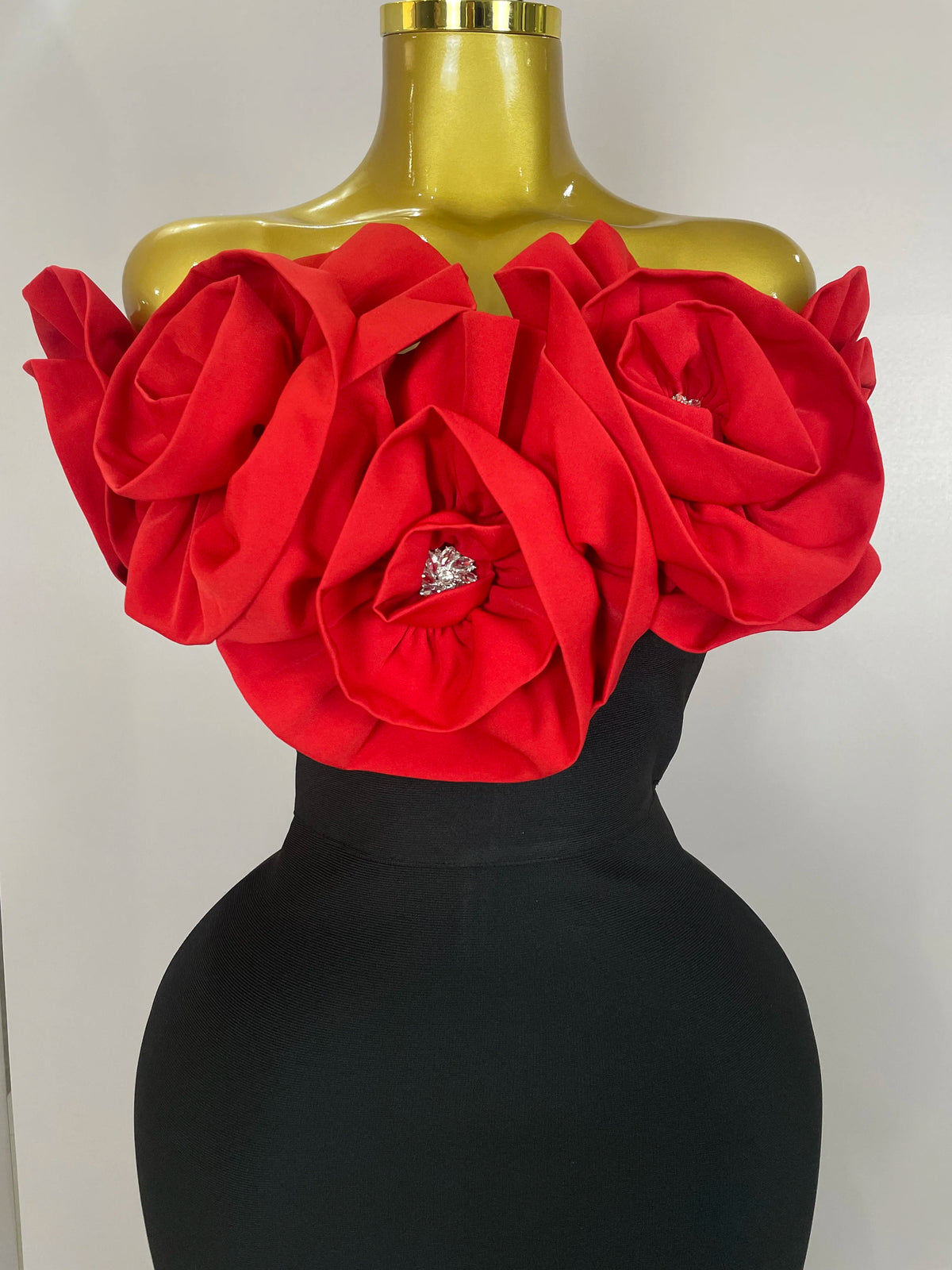 3D Rose Flower Off-Shoulder Bodycon Maxi Dress | Stage & Performance