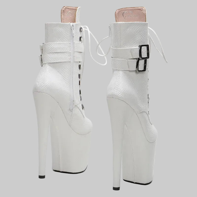 Snakeskin 8-Inch Platform Pole Dance Ankle Boots
