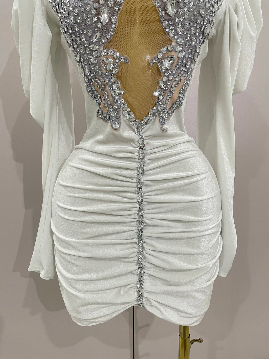 Rhinestone Velvet Mini Dress | Long Sleeve | Stage