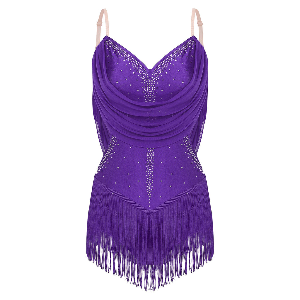 Women's Latin Dance Bodysuit | Fringe & Rhinestone | With Gloves