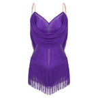 Women's Latin Dance Bodysuit | Fringe & Rhinestone | With Gloves