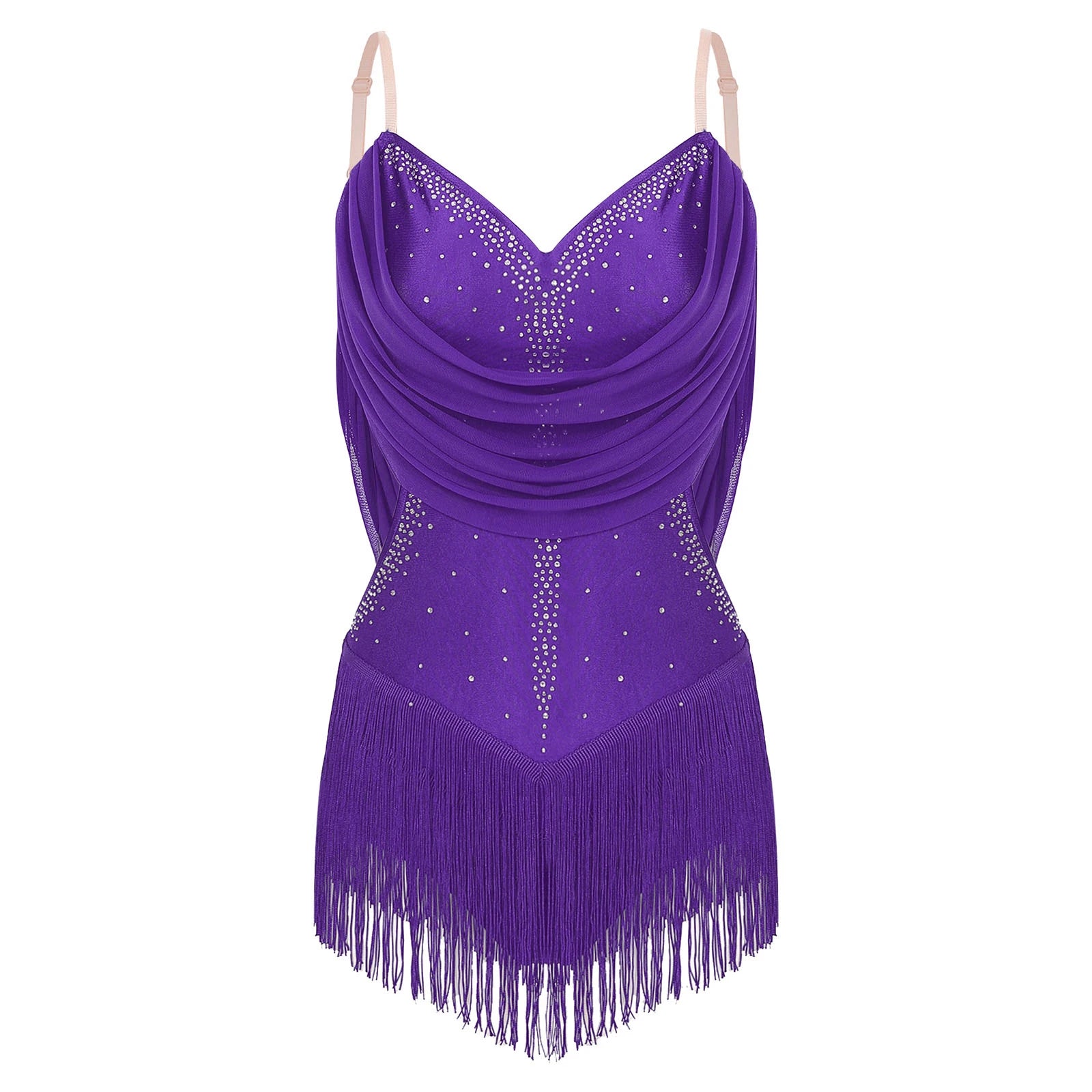 Women's Latin Dance Bodysuit | Fringe & Rhinestone | With Gloves