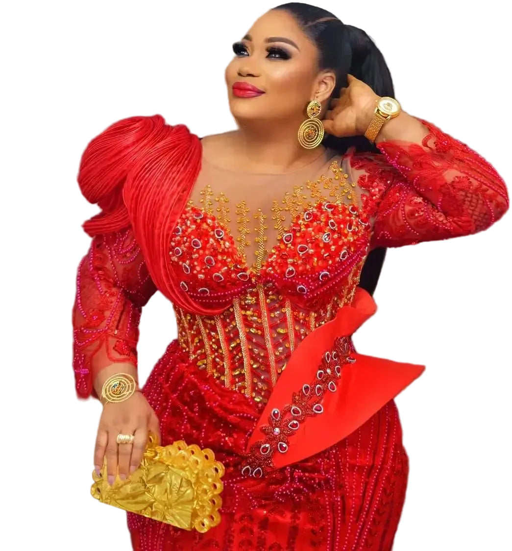 Crystal Beaded Mermaid Gown | Long Sleeve | Plus Size