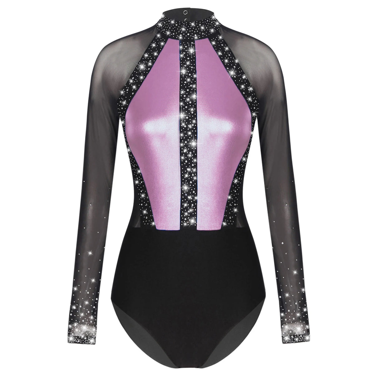 Prism Rhinestone Mesh-Sleeve Performance Leotard