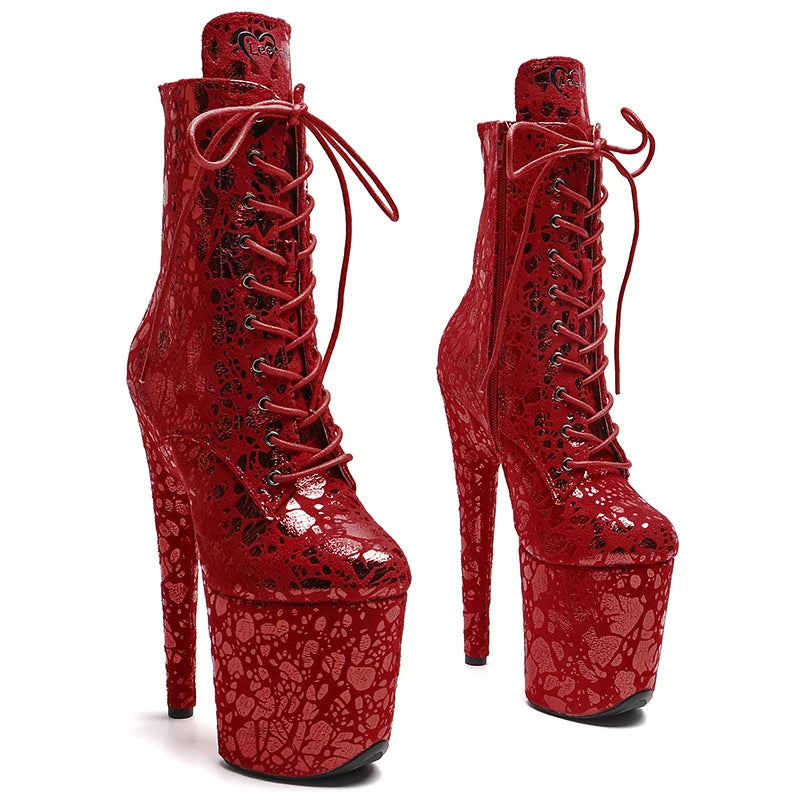 20CM Platform Ankle Boots - Suede Finish High Heel Pole Dance Boots