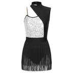 Sequin Tassel Latin Dance Dress | One-Shoulder | Fringe Skirt