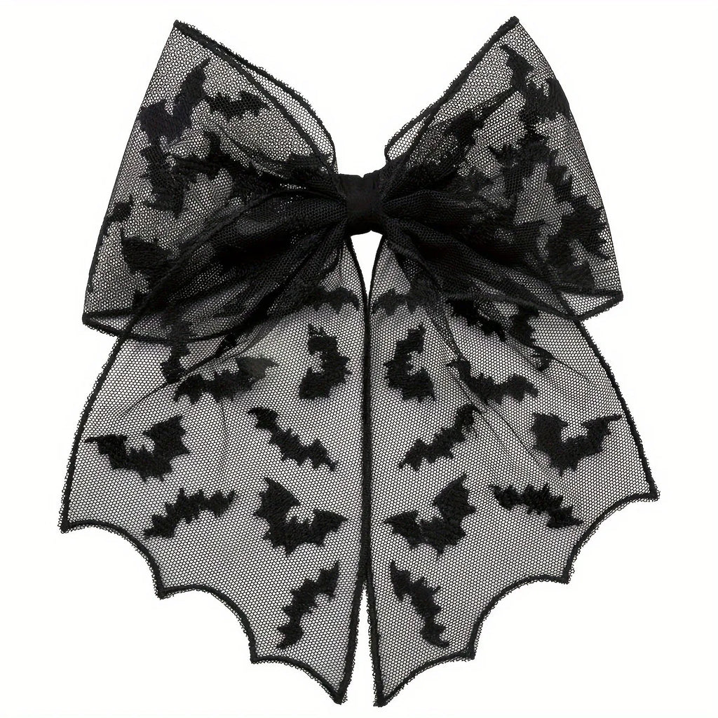 Gothic Hair Bow | Black Mesh Tails