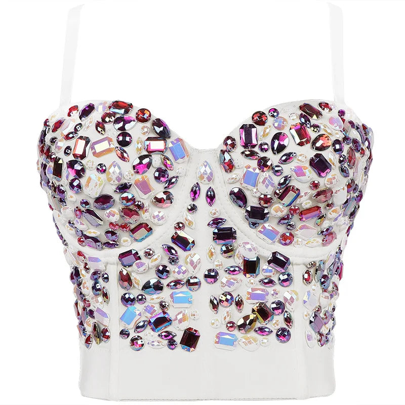 Heavy Beading Rhinestone Bustier | Colorful Crystal Corset Top