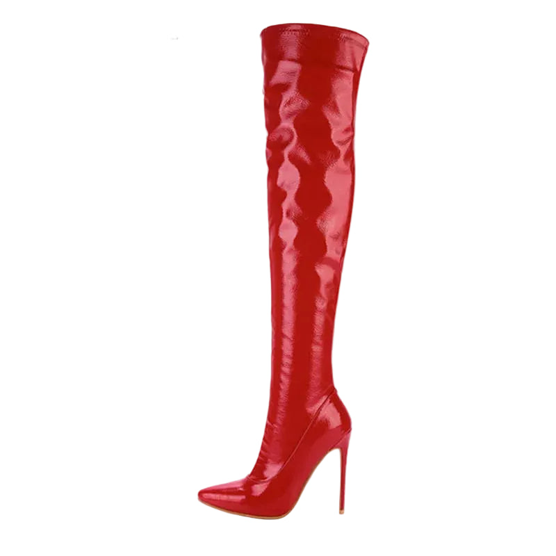 Patent Finish Over-the-Knee Boots | Side Zip | 12cm Heel