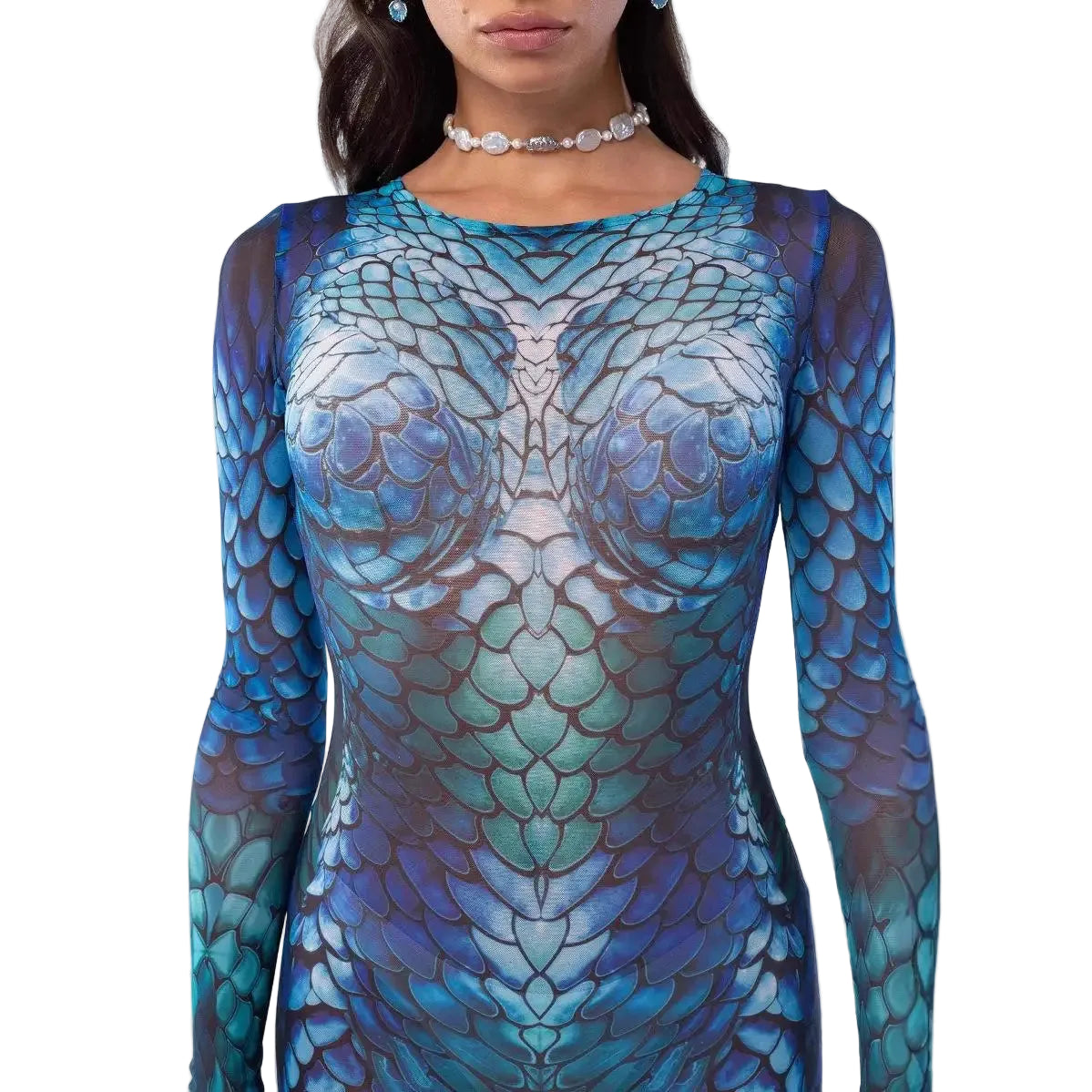 Women's Mermaid Print Gown | Fishtail | Long Sleeve