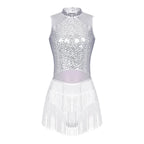 Sequin Tassel Leotard Dress | Mock Neck | Latin Dance