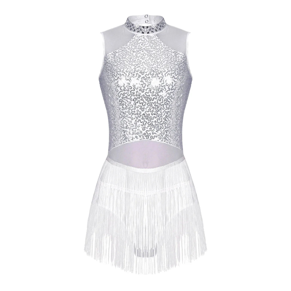 Sequin Tassel Leotard Dress | Mock Neck | Latin Dance