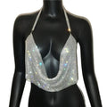 Rhinestone Crystal Deep V Crop Top - Sheer Backless Adjustable Tank