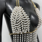 Pearl Chain V-Neck Halter Crop Top