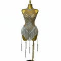 Silver Diamond Tassel Bodysuit | Sequin Mesh | S–XL