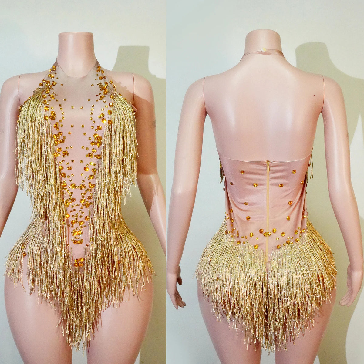 Stage Bodysuit | Rhinestone Fringe