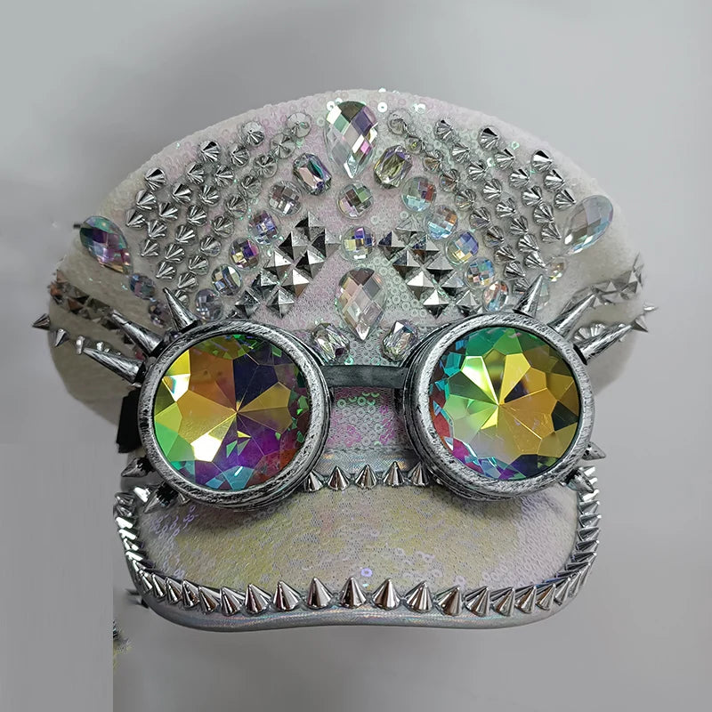 Rhinestone Military Hat | Steampunk Goggles | One Size