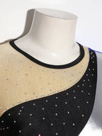 Color Block Metallic Unitard | Long Sleeve Rhinestone | Back Zip | Gymnastics Performance