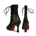 Mesh Lace-Up Latin Dance Ankle Boot | Cuban Heel | 7.5–9cm | Black