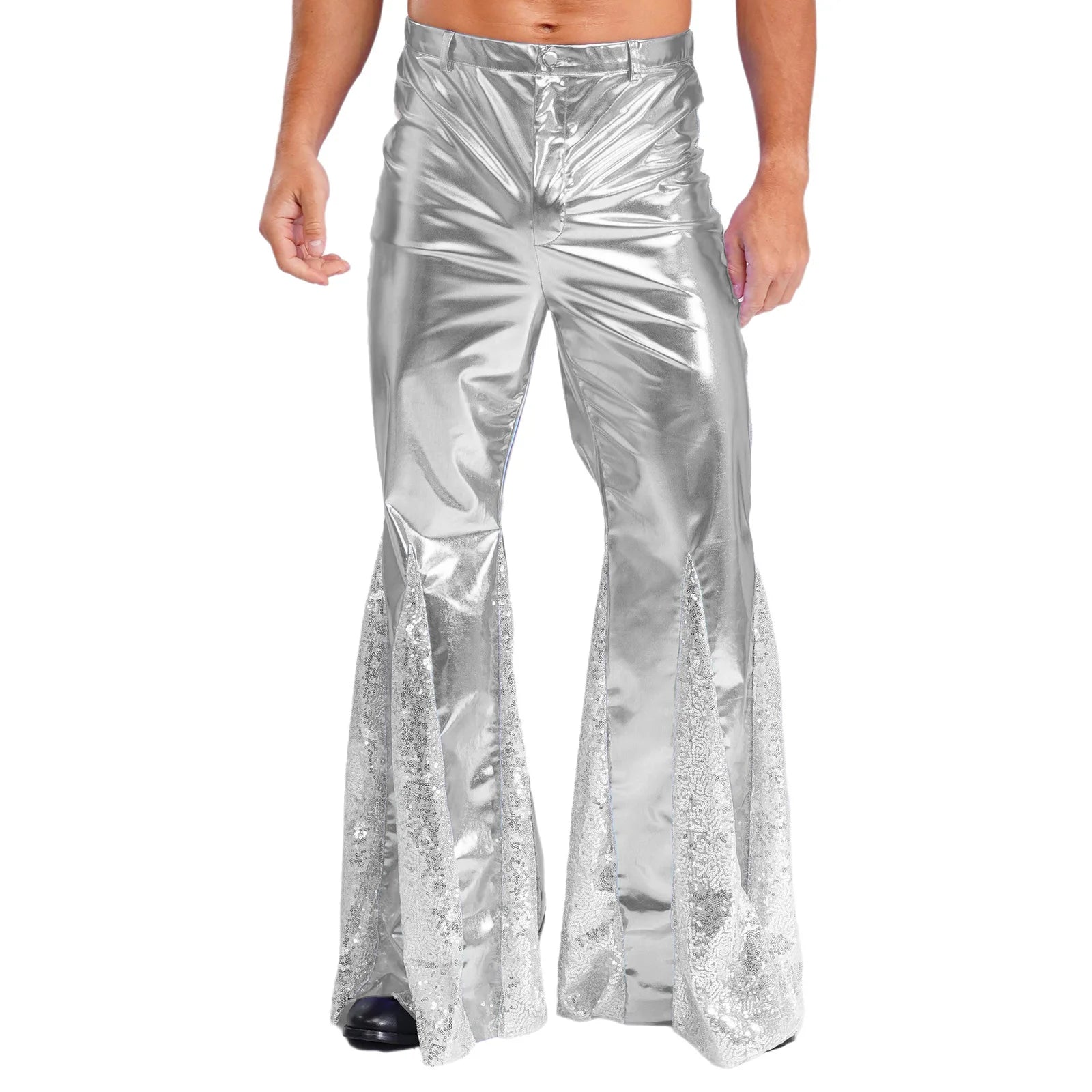 Men's Metallic Bell Bottom Pants | Holographic Flare | 70s Disco