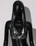 Hooded Sequin Crop Top with Deep V-Neck